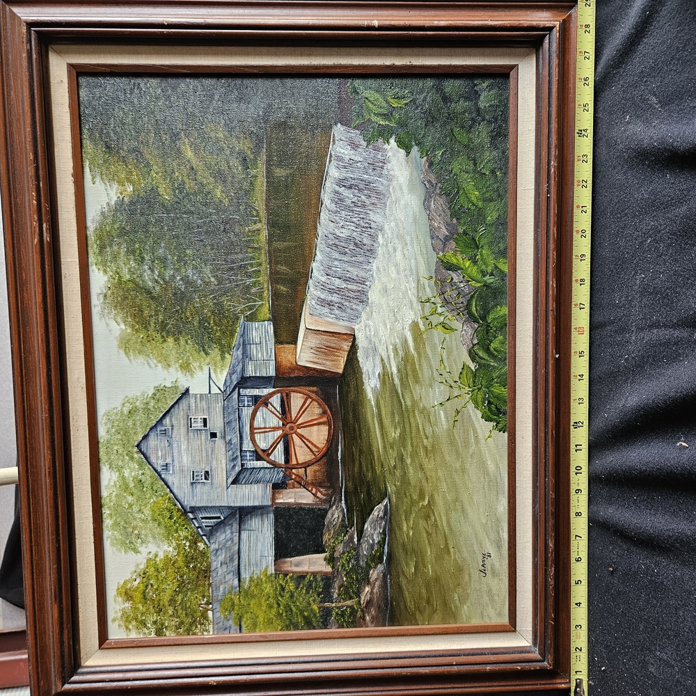 Rustic Watermill Landscape Painting By Jeanne Hester.
